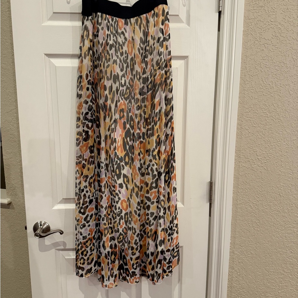 Versona Leopard-Print Maxi Skirt in Black, Tan, Peach and Gray